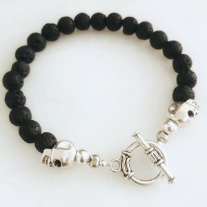 Handcrafted Men’s Skull Lava Rock Toggle Bracelet